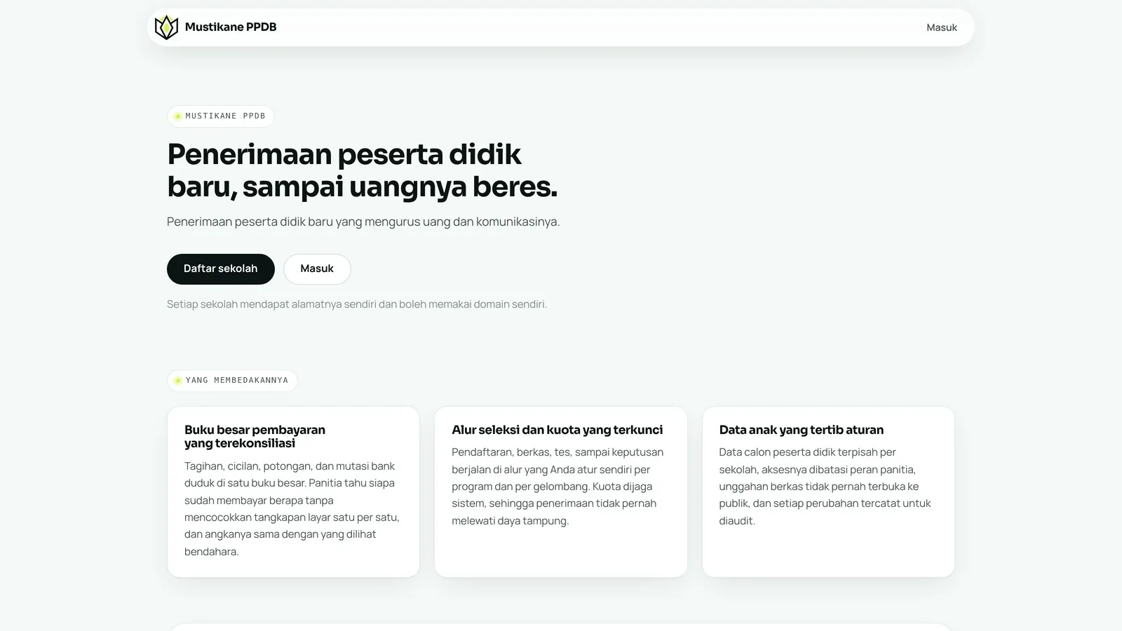 Tangkapan layar beranda Mustikane PPDB, platform penerimaan peserta didik baru