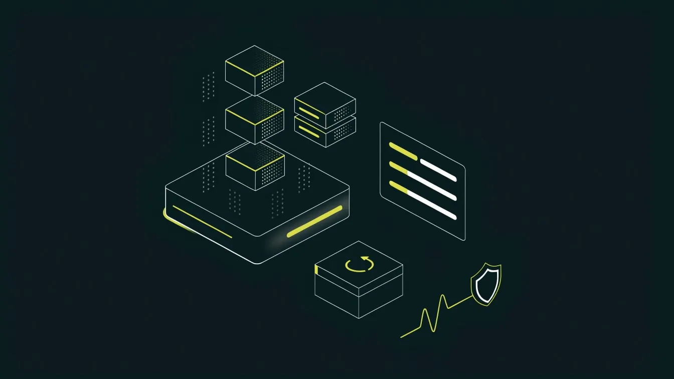 Ilustrasi otomasi server virtualisasi: host dengan VM dan container, skrip otomasi, backup, dan pemeriksaan kesehatan server