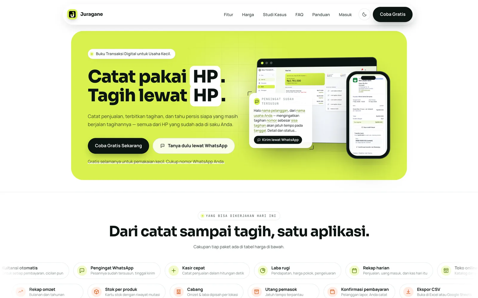 Beranda Juragane: catat pakai HP, tagih lewat HP