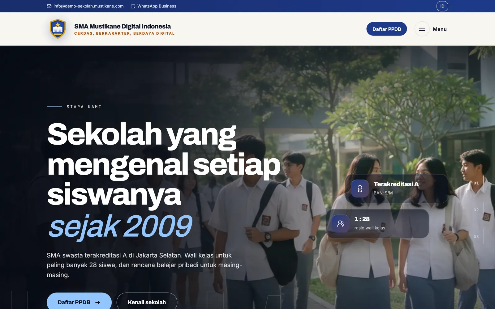 Beranda situs demo sekolah yang dibangun dengan Mustikane CMS
