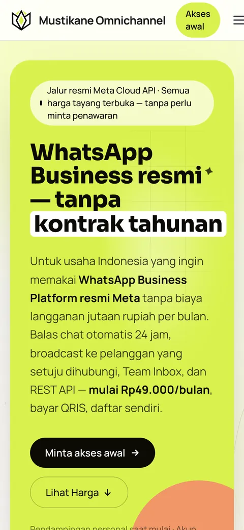 Tampilan ponsel beranda Mustikane Omnichannel